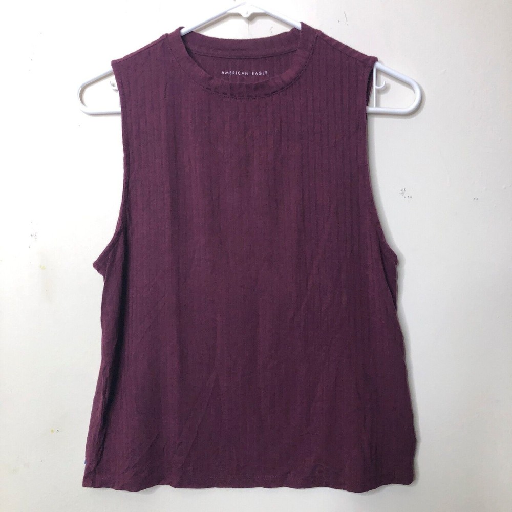American Eagle Women's M Mock Neck Tank Top, Burgundy/Maroon